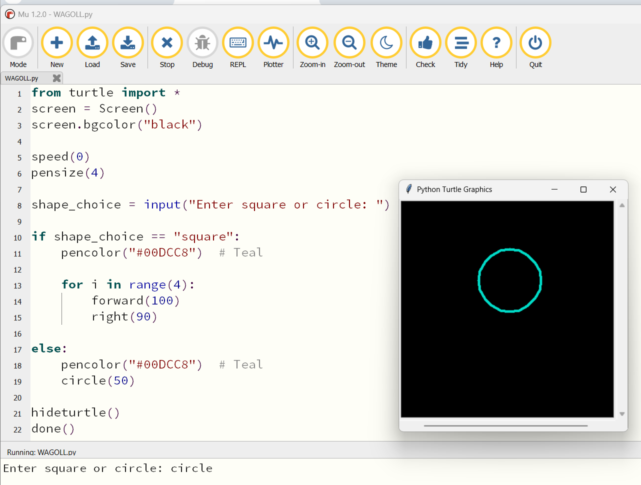 WAGOLL Turtle output for selection and interactive drawing